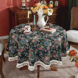 Home Decoration Round Tablecloth Pastoral Floral Jacquard Thickened Table Cloth with Tasseles Party Kitchen Dining Table Cover