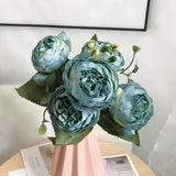 Popxstar 30cm Rose Pink Silk Bouquet Peony Artificial Flowers 5 Big Heads 4 Small Bud Bride Wedding Home Decoration Fake Flowers Faux