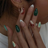 Popxstar  24pcs Leopard Print French Fake Nails Tips Yellow Short Oval False Nail Art Wearable Flower Almond Press on Nails Sets Finished