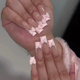 Popxstar  24Pcs Long Coffin Fake Nails Pink French Tips Press on Nails Ballerina Full Cover False Nail for Women and Girls DIY Manicure