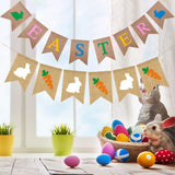 Popxstar  Easte Bunny Burlap Baner Cute Rabbit Carrot Hanging Garland Happy Easter Holiday Party Home Fireplace Wall Decorations Supplies