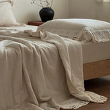 Popxstar  88% Cotton and 12% Linen Jacquard Vintage Hollow Lace Edge Summer Quilt Air Condition Thin Comforter Lightweight Blanket 1/4Pcs