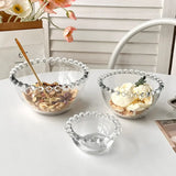 Popxstar  Advanced Pearl Rimmed Glass Bowl Creative Oatmeal Yogurt Bowl Breakfast Ice Cream Salad Bowl Glass Cutlery Kitchen Supplies Gift