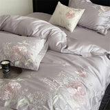 Popxstar  Premium 600TC Egyptian Cotton Luxury Flowers Butterfly Embroidery Pink Bedding Set Duvet Cover Flat/Fitted Sheet Pillowcase 4Pcs