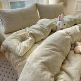 Popxstar  New small floral cloud wrinkle double yarn bed four-piece set princess lace quilt cover three-piece bed sheet set