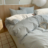 Popxstar  Ins Nordic Bedding Set Striped Pure Cotton Duvet Cover Set Skin-Friendly Single Twin Full Queen Size Flat & Fitted Sheets Set