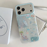 Cute Stars Blue Ocean Fish Jellyfish Starfish Beach Coconut Tree Glitter Cover for iPhone 14 15 16 17 ProMax Air Shockproof Case