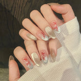 Popxstar  10pcs Colorful Handmade False Nails Set Cat's Eye Short Square Round Press on Fake Nails Art Mermaid Design Full Cover Nail Tips