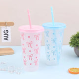 700ml With Lids Sippy Summer Sippy Cup Pink Bow Large Capacity Water Bottle Juice Milk Cup Cold Mug