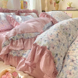 3/4Pcs Bedding Set Korean Country Style Purple Ruffle Duvet Cover Bed Sheets With Pillowcase Double Bed Linen Cotton Four-Season
