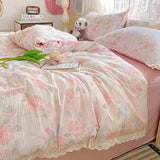 Popxstar  Ins Floral Bedding Set Princess Duvet Cover Set Bed Linen Flat Sheets Set 2 Pillowcases Single Double Queen Size Back To School