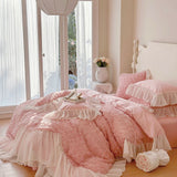 Popxstar  Two-thirds Rose Flowers Lace Princess Wedding Bedding Set 1200TC Egyptian Cotton Duvet Cover Flat/Fitted Bed Sheet Pillowcases