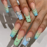 Popxstar 24Pcs Pure White French Press on Nails Long Square Head False Nails with Pearl Pink Bow Design Ballet Wearable Fake Nails