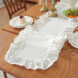35x180cm Ruffled Edge Table Runner Cotton Solid Color Cotton Table Runner Ruffled Edge Anti Slip Rectangular Table Runner