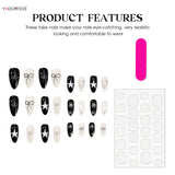 Popxstar  Y2K Fake Nails Black Almond Press on Nails Silver Love Heart Five-pointed Star Bowknot Designs Wearable Manicure for Woman 24Pcs