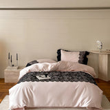 Popxstar  1000TC Egyptian Cotton Black Lace Patchwork Bedding Set Queen King Size Duvet Cover Set Flat/Fitted Bed Sheet Pillowcases 4Pcs