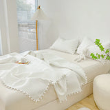 Popxstar INS Style White Ball Edge Quilted Quilt Blanket Bedspread Washed Solid Color Korean Princess Style Summer Thin Quilt 1/3Pc
