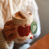 Popxstar  Coffee Cup Ceramic Cup Creative Hand Drawn Apple Milk Cup Ceramic Jewelry Multi Functional Desktop Decoration Crafts Pen Holder