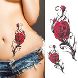 Sexy Rose Flower Fake Tattoo for Woman Arm Abdomen Floral Tattoo Waterproof Art Temporary Tattoo Sticker Lasting Tatoo Sticker
