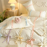 New INS Princess Style Bedding Sets Colorful Bow Quilt Cover Romantic Bedclothes Woman Girls Bedroom Duvet Cover 4pcs