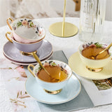 Popxstar  Ceramic Coffee Cup Elegant Flower Tea Cup and Saucer Afternoon Dessert Porcelain Tea Cup Saucer Set Tea Cafe Espresso Cup