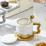 Popxstar  Light Luxury Mug with Lid Spoon Electroplated Golden Cup Water Cups Ceramic Breakfast Mug Creative Coffee Cup Milk Cup Girl Gift