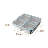 304 Stainless Steel Mini Compartment Lunch Box 4 Grid Square Microwave-safe Ice Cube Tray Leak-Proof Insulated Lunch Box