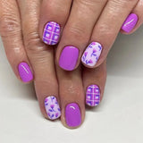 Popxstar  24pcs Short Square Press on Nails Finished Flower Design Nails Sweet Ins Red Full Cover False Nail Sets Reusable Fake Nail Tips