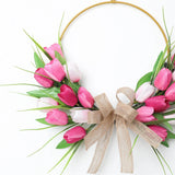Popxstar  Artificial Tulip Flower Garland for Home Wedding Decor, Spring Easter Wall Door Wreath, UV Resistant Faux Silk Decorations