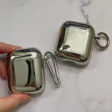 Popxstar  Electroplated Silver Soft TPU Case For AirPods 4 3 Pro 2 1 Mirror Plating Earphone Protective Cover Heart Keychain Accessories
