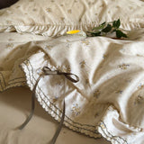 Popxstar  100% Cotton Pastoral Floral Print Ruffles Bow Princess Bedding Set Queen King Duvet Cover Set Bed Sheet/Fitted Sheet Pillowcases