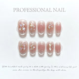 Popxstar  10Pcs Pink Handmade Fake Nail with Gold Foil Long Ballet French False Nails Cat's Eye Design Press on Nails Full Cover Nail Tips