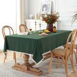 Popxstar Christmas Green Cotton Rectangle Tablecloth Tassel Washable Table Cover for Kitchen Dinning Picnic New Year Christmas Decoration