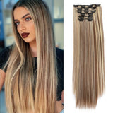 Popxstar Synthetic Clip In Hair Extensions 6PCS Hair Extensions 24 Inch Long Straight 16 Clip On Hairpieces For Women Girls