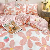 Popxstar Ins Pink Flowers Bedding Set Flat Bed Sheet Duvet Cover Twin Full Queen Nordic Bed Linen Boy Girl Bedding Sets Flower Cherry