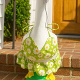 Summer Daisy Floral Print Bikini & Straw Sun Hat Set For 23 Inch Porch Goose Statue Beach Outdoor Yard Decoration