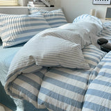4 Pieces Striped Duvet Cover Set, 100% Washed Cotton Ins Style Bedding Set, Soft Skin Friendly Quilt Cover Bed Sheet Pillowcase