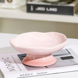 Floral Design Flower Shape Ceramic Cat Bowl Anti-Tip Anti-Slip Elevated Cat Bowl Tall Footed Oblique Mouth Raised Pet Bowl Cats