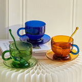 Popxstar Set of 2 Cups and Saucers Glass Mug Coffee Tea Water Bottle Cup Set Mugs Drinkware Heat-resistant Glass