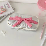 Popxstar INS Style Korean Fabric Craft Pencil Case Minimalist Bowknot Buggy Bag Student Stationery Bag Desktop Storage Bag