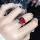 Popxstar Kpop 90s Grunge Aesthetic Irregular Liquid Metal Heart Moonstone Open Ring For Women Luxury Vintage Jewelry EMO Y2K Accessories