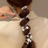 Popxstar Vintage Faux Pearl Decorative Telephone Line Shaped Hair Loop Elastic Hair Tie For Women And daily use Wear