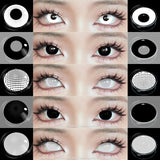 Popxstar Cosplay White Colored Contact Lenses 2pcs Crazy Red Contact Lenses Anime Black Eye Lenses Halloween Beauty Makeup Lens