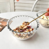 Popxstar  Advanced Pearl Rimmed Glass Bowl Creative Oatmeal Yogurt Bowl Breakfast Ice Cream Salad Bowl Glass Cutlery Kitchen Supplies Gift