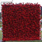 Popxstar 2.4m/8ft Flower Wall 5D Cheap Red Rose Artificial Burgundy Fabric Cloth Roll Up Floral Wall Wedding Party Curtain Backdrop Decor