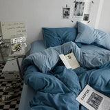 Popxstar  High Quality Solid Color Double Washed Cotton Bedding 4 Pieces Set Student Dormitory Bed Linen Duvet Set Bed Suit