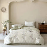 Popxstar  Flowers Embroidery Luxury Bedding Set 600TC Lyocell Bamboo Fiber Soft Silky Duvet Cover Flat/Fitted Bed Sheet Pillowcases 4Pcs