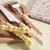 Popxstar  4Pcs/Set Luxury Ceramic Pearl Handle Cutlery Set Knife Fork Spoon Creative Cute Soup Spoon Western Food Steak Knife Spoon Fork