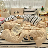 Popxstar  Striped Bedding Set Ins Korean Duvet Cover Set Flat Sheets Set With 2 Pillowcases Single Twin Full Queen Size Bed Linen Set