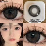 Myopia 15MM Black Diomonds Lenses with Degree 1 Pair Big Eyes Natural Black Lenses Brown Colored Contacts Gray Purple Lens
